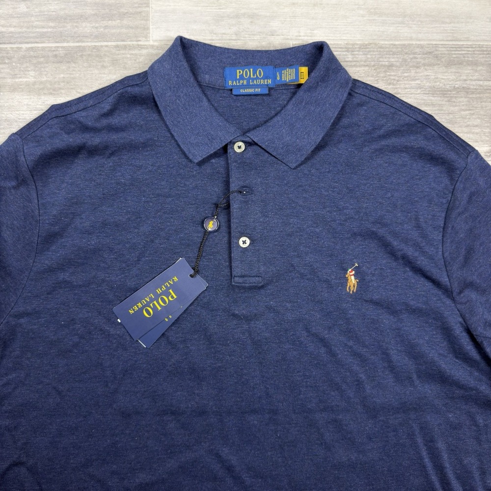 $118 Polo Ralph Lauren Polo Shirt Men's Large Classic Fit Short Sleeve Navy Blue